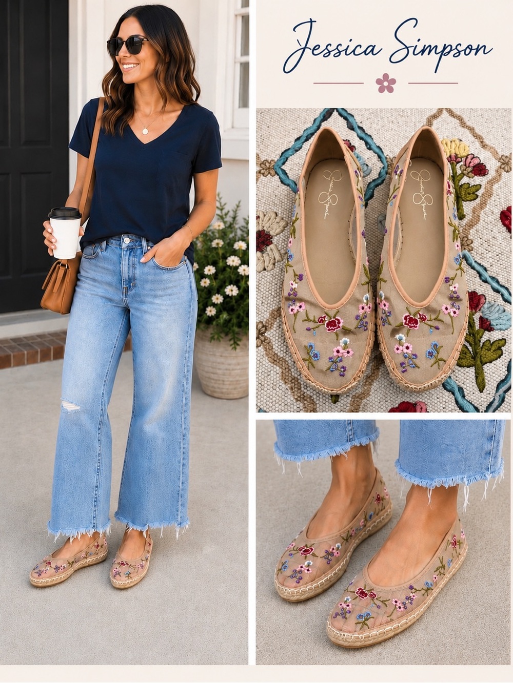 Jessica Simpson Beige Canvas Floral Embroidered Espadrilles